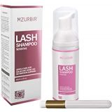 MZURBIR Lash Extension Cleanser and Makeup Brush, Upgrade 60ml Eyelid Foaming Eyelashes Extension Shampoo Wash Kit, Mascara Remover Salon and Self Use- PRO
