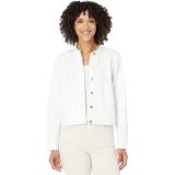 Eileen Fisher Stand Collar Short Jacket in Garment Dyed Organic Cotton Stretch Denim