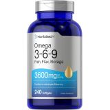 Triple Omega 3-6-9 240 Softgels from Fish, Flaxseed, Borage Oils Non-GMO & Gluten Free by Horbaach