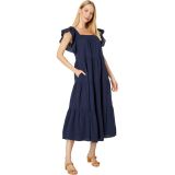 Madewell Ruffle-Sleeve Tiered Midi Dress in Textured Check