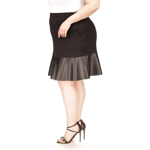 마이클코어스 MICHAEL Michael Kors Plus Size Ponte Leather Mix Skirt