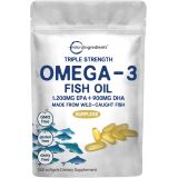 Micro Ingredients Triple Strength Omega 3 Fish Oil Supplements, 200 Softgels - Lemon Flavored - Burpless (Enteric-Coated), Fish Oil 3000mg EPA 1200mg + DHA 900mg Deep Sea Fish, Wild Caught from Norw
