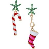 Betsey Johnson Stocking Candy Cane Non-Matching Earrings