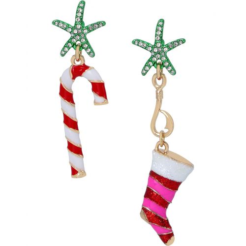  Betsey Johnson Stocking Candy Cane Non-Matching Earrings
