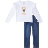 Levis Kids Long Sleeve Ruffle Graphic T-Shirt and Denim Two-Piece Outfit Set (Toddler)