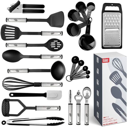  Kaluns Kitchen Utensil Set 24 Nylon and Stainless Steel Utensil Set, Non-Stick and Heat Resistant Cooking Utensils Set, Kitchen Tools, Useful Pots and Pans Accessories and Kitchen Gadgets