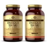 Solgar Triple Strength Omega 3 950 mg - 100 Softgels, Pack of 2 - Supports Cardiovascular, Joint & Skin Health - Non-GMO, Gluten Free, Dairy Free - 200 Total Servings