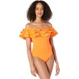 Kate Spade New York Palm Beach Ruffle Off-the-Shoulder One-Piece wu002F Removable Soft Cups