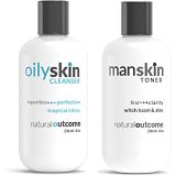 Cleanser and Toner Set by Natural Outcome Skincare Oily Skin Face Wash & Mens Facial Astringent Toner