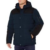Nautica Mens Quilted Parka Jacket With Removable Faux Fur Hood