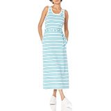 Womens Sleeveless Striped Belted Maxi Dress