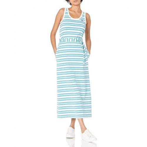 라코스테 Womens Sleeveless Striped Belted Maxi Dress