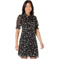 DKNY Short Sleeve Tie Neck Fit-and-Flare Dress