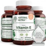 Natural Nutra d-Alpha Tocopherol Vitamin E 200 IU Supplement for Healthy Skin, Hair and Nails, Promotes Heart Health, Face Elasticity and Scar Repair, Gluten Free, 60 Softgels