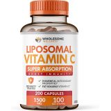 Wholesome Wellness Liposomal Vitamin C Capsules (200 Pills 1500mg Buffered) High Absorption VIT C, Immune System & Collagen Booster, High Dose Fat Soluble Immunity Support Ascorbic Acid Supplement, N