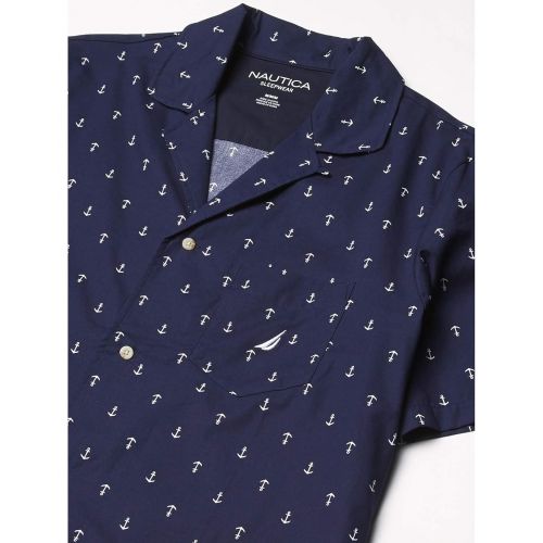 노티카 Nautica Mens Short Sleeve 100% Cotton Soft Woven Button Down Pajama Top