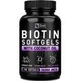 Zeal Naturals Biotin with Coconut Oil for Hair 10000mcg (180 Softgels) Biotin Supplement - Biotin Pills for Hair Skin and Nails Vitamins for Women Biotin Capsules for Men Hair Growth 6 mo Supply