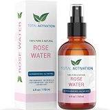 Total Activation Natural Rose Water 100% Pure Morrocan Rose Facial Toner Rich in AntiOxidants, Soothing For Sensitive, Oily, Normal and Dry Skin, Face Skin Body Hair Spray Mist, Reduce Fine Lines a