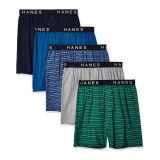 Hanes Mens 5-Pack Ultimate Dyed Exposed Waistband Knit Boxer with ComfortFlex Waistband - Assorted Colors
