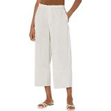 Vince Striped Rayon Linen Pull-On Cropped Pants