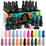 Gel Nail Polish Kit, Kastiny 24 Colors Glitter Rainbow Soak Off Nail Gel Collection with Base, Glossy & Matte Top Coat, Gel Nail Polish Set DIY Manicure Kit for Christmas New Year