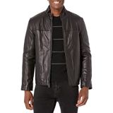 Cole Haan Mens Smooth Lamb Leather Jacket With Convertible Collar
