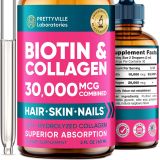 PRETTYVILLE LABORATORIES Liquid Biotin & Collagen for Hair Growth 30000mcg - Support Hair Health, Strong Nails and Glowing Skin - 30000mcg of Collagen and Biotin Combined