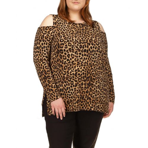 마이클코어스 MICHAEL Michael Kors Plus Size Cheetah Long Sleeve Cold-Shoulder