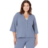 HUE Plus Size Bell Sleeve Ribbed Button-Up Pajama Lounge Cardigan