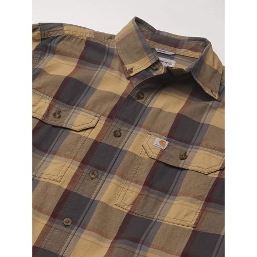 칼하트 Carhartt Mens Petite Original Fit Chambray Long-Sleeve Plaid Shirt