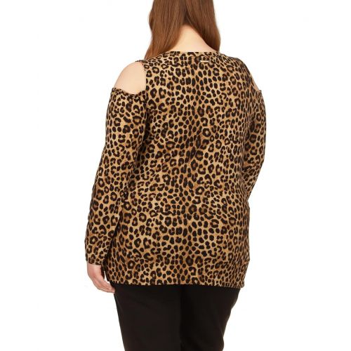 마이클코어스 MICHAEL Michael Kors Plus Size Cheetah Long Sleeve Cold-Shoulder