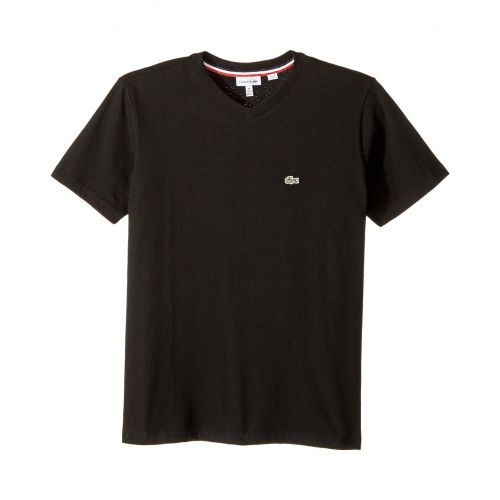 라코스테 Lacoste Kids Short Sleeve Solid V-Neck T-Shirt (Toddler/Little Kids/Big Kids)