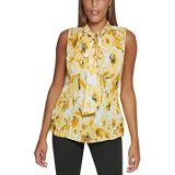 DKNY Sleeveless Pleated Top with Neck Tie