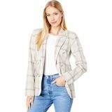 1.STATE Plaid Ruched Sleeve Double Breasted Blazer