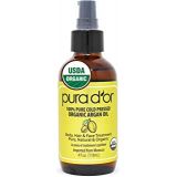 PURA DOR Organic Moroccan Argan Oil (4oz / 118mL) USDA Certified 100% Pure Cold Pressed Virgin Premium Grade Moisturizer Treatment for Dry & Damaged Skin, Hair, Face, Body, Scalp &