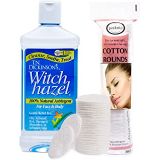 Peaknip T.N. Dickinsons 16 oz. Witch Hazel 100% Natural Astringent with 100 Pcs. Cotton Rounds