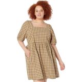 Madewell Plus Square-Neck Puff-Sleeve Dress in Gingham Seersucker