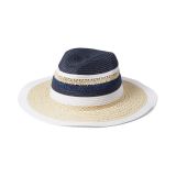 Badgley Mischka Straw Fedora with Open Weave Detail and Contrast Stripes Combo