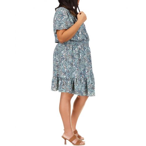 마이클코어스 MICHAEL Michael Kors Plus Size Paisley Short Sleeve Wrap Dress
