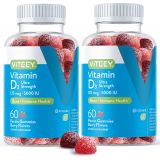 Viteey Vitamin D3 Gummies Ultra Strength 125mcg 5000 IU - Bone Health, Immune Health, Joint Muscle Support - Dietary Supplement, Pectin Chewable Gummy - for Adults Teens & Kids - Berry Fl