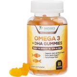 Natures Nutrition Omega 3 Fish Oil Gummies, Heart Healthy Omega 3s with DHA & EPA, Tasty Natural Orange Flavor, Extra Strength Brain Support and Joints Support, Delicious Gummy Vitamin for Men & Wom