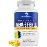 TRUTHENTICS Omega 3 Fish Oil Supplement - Triple Strength 2400 mg High EPA & DHA Omega-3 Fatty Acids - Burpless Non-GMO Lemon Flavor - 60 Softgels