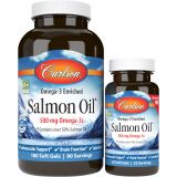 Carlson - Norwegian Salmon Oil, 500 mg Omega-3s, Norwegian Salmon Oil Supplement, Wild Caught Omega 3 Salmon Oil Capsules, Sustainably Sourced, Brain, Heart & Joint Health, 180+50