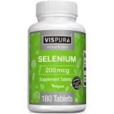 VISPURA Selenium 200 mcg Supplement, 180 Vegan Tablets for Immune System, Thyroid, Prostate and Heart Health*, Organic, Natural & Gluten Free Trace Mineral Without Additives