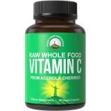 Peak Performance Raw Whole Food Natural Vitamin C Capsules from Acerola Cherry for Max Absorption. Vegan USA Sourced Vitamin C Supplement 90 Pills. 500 mg Serving or 2 Servings 100