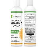 Zenrenu Liposomal Vitamin C Liquid & Zinc -1200mg Supplement for Rapid Cellular Absorption - Great Tasting Drops for Adults & Kids - Immune Support & Antioxidant - Sunflower Lecithin No GM