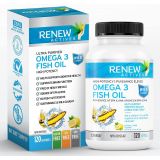 Renew Actives Omega 3 Fish Oil, 1200mg Purified Organic Omega 3 Fish Oil Supplements with 720mg Omega 3 DHA & EPA, Support Brain Function and Cardiovascular Health, 120 Easy to Swa
