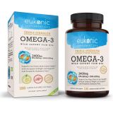 EUKONIC SUPPLEMENT LIFE Eukonic Omega-3 Wild Caught Fish Oil 2400mg, Triple Strength EPA 860mg + DHA 630mg, 180 Softgels, Promotes Brain, Heart, and Joint Health, Leaner Body