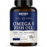NURTURLY Omega 3 Fish Oil 2000mg, 800mg EPA and 600mg DHA - Enteric Coated and Burpless - Supports Joint, Brain, and Heart Health - Burpless, Non-GMO, 3rd Party Lab Tested and NSF Certified