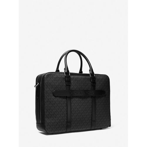 마이클코어스 Michael Kors Mens Hudson Logo and Leather Double-Gusset Briefcase